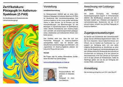 Flyer - Zertifikatskurs: Pdagogik im Autismus-Spektrum (Z-PAS)